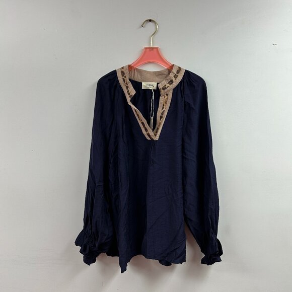 Leopard Trim V-Neck Blouse - WC5301 - Picture 1 of 2